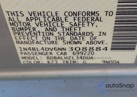 2022 Nissan Altima Sv Fwd из США, поврежденный, VIN 1N4BL4DV6NN308884